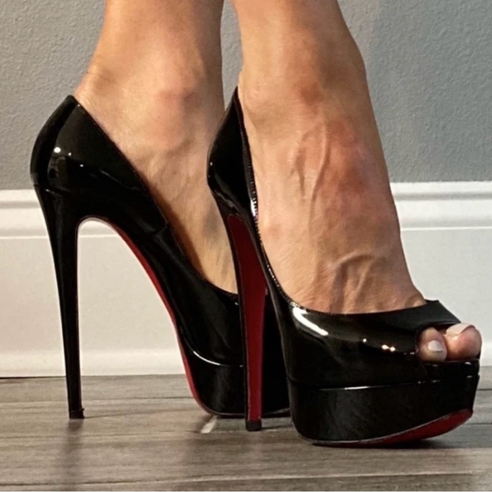 Christian Louboutin Black Patent Peep Toe Pumps - Picture 11 of 15